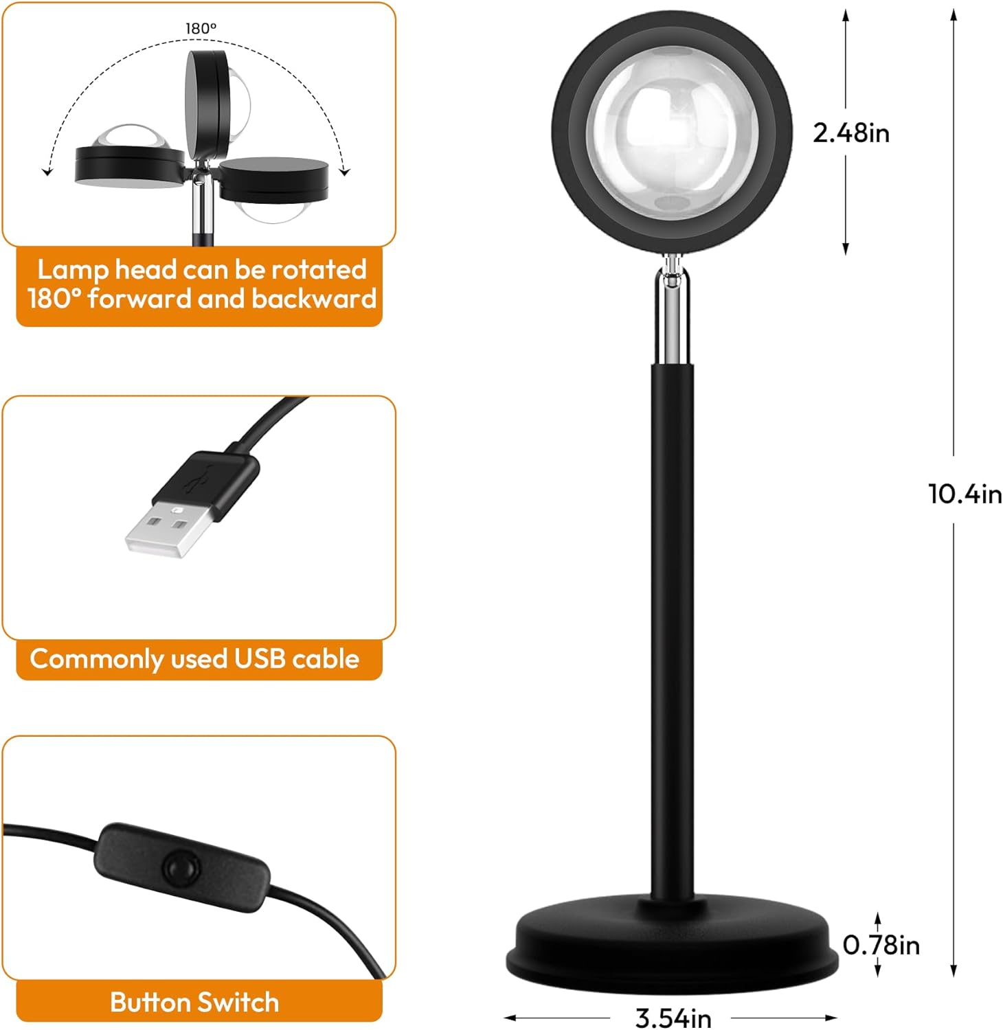 Sunset Projector Light, Rotating USB LED Lamp for Photography, Parties & Bedroom