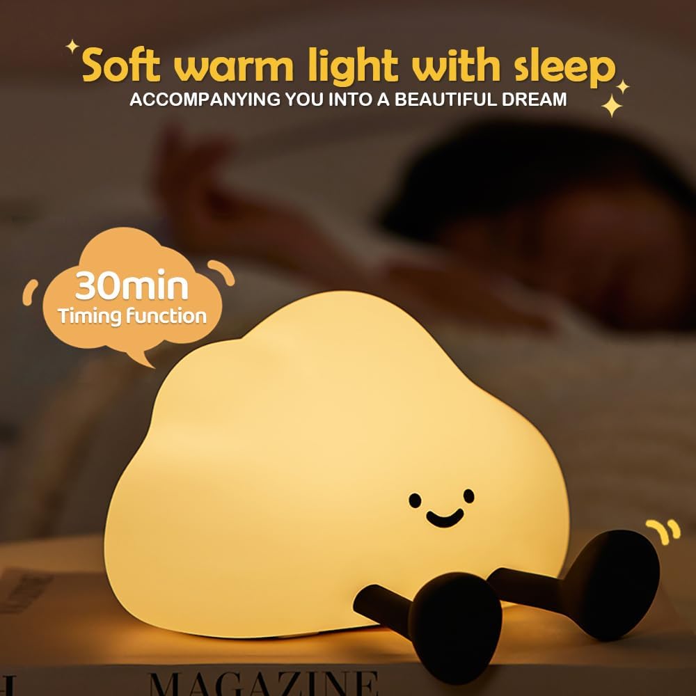 Cute Cloud Night Light, USB Rechargeable Touch Lamp