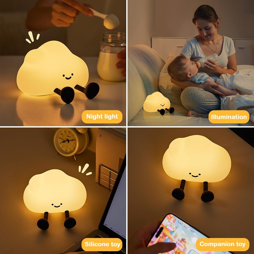 Cute Cloud Night Light, USB Rechargeable Touch Lamp