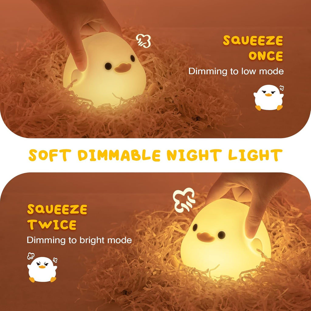 Cute Bean Duck Night Light, Squishy Dimmable Rechargeable Touch Lamp Toy
