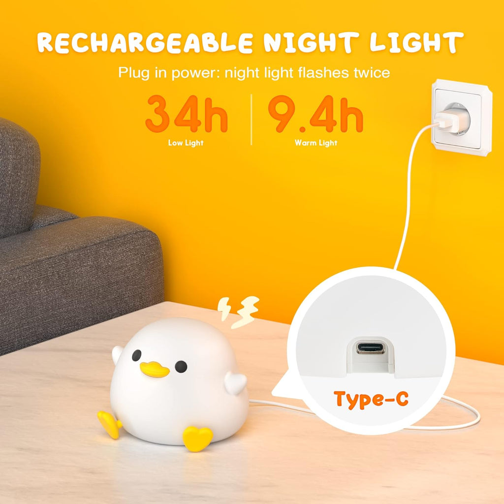 Cute Bean Duck Night Light, Squishy Dimmable Rechargeable Touch Lamp Toy