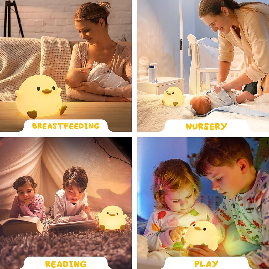 Cute Bean Duck Night Light, Squishy Dimmable Rechargeable Touch Lamp Toy