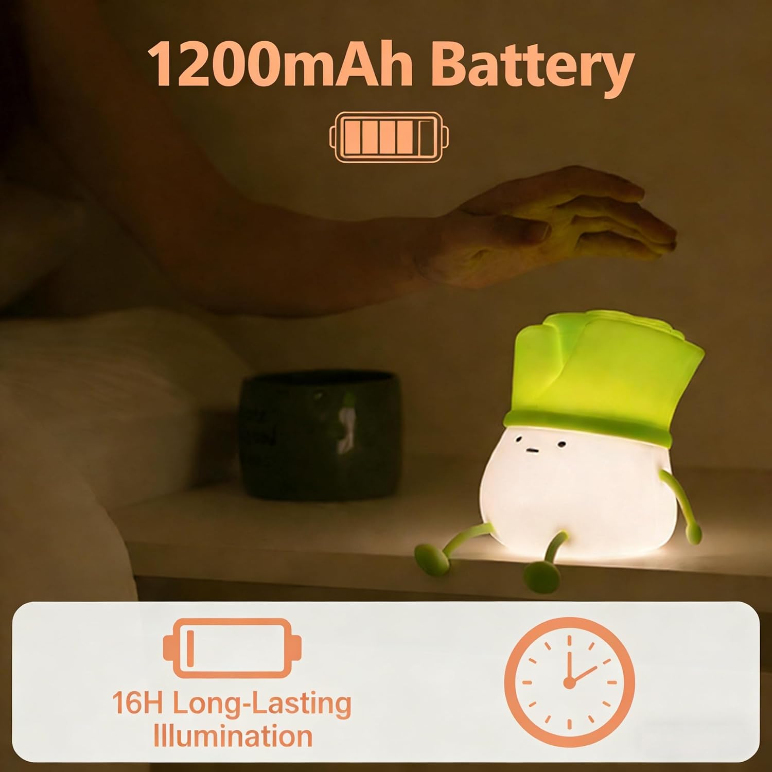 Chive Night Light, Rechargeable Silicone Lamp with Phone Stand & Timer